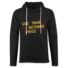Load image into Gallery viewer, "use your outdoor voice" unisex lightweight terry hoodie - charcoal grey